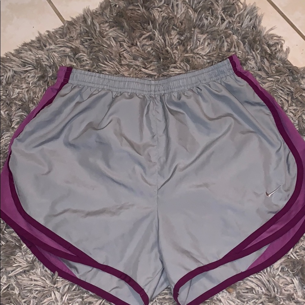 Grey and purple Nike shorts